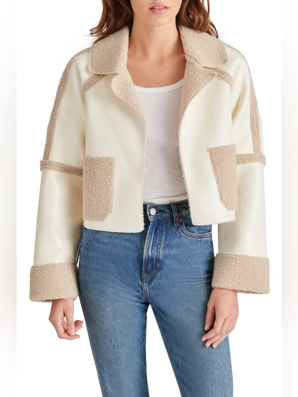 NWT Steve Madden Faux Shearling Trim Faux Leather Jacket Size XL